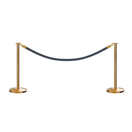 Montour Line Stanchion Post and Rope Kit Sat.Brass, 2 Flat Top 1 Gray Rope 2-SB-FL-1-PVR-GY-PB
